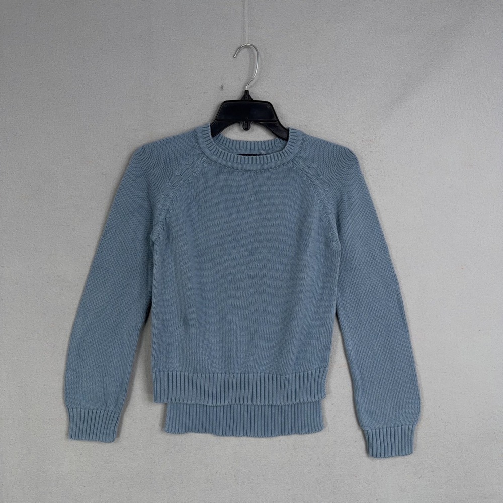 ABLE Sweater Womens XXS Blue Solid Organic Cotton Raglan Knit Casual Minimalist
